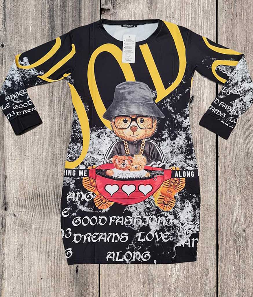 Bluza Lunga Imprimeu Ursulet Cool este o bluza din bumbac vătuit. Are mânecă lungă si asigură confortul termic în sezonul rece, potrivită în ținute chic.