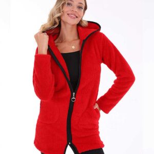 Hanorac cu Fermoar Cocolino Rosu foarte pufos și moale la atingere. Ideal pentru persoanele friguroase. Alege calitatea la preturi mici!