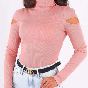 Maleta cu decupaj la umeri Peach din tricot cu guler si decupaje pe umeri. Alege sa fii moderna si feminina! Calitate la preturi competitive!