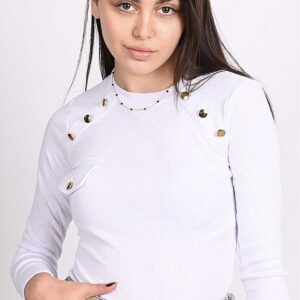 Bluza bumbac nasturi decorativi Alb din bumbac tetra premium. Bluza are maneca lunga si nasturi decorativi in zona umerilor. Fii indrazneata si feminina!