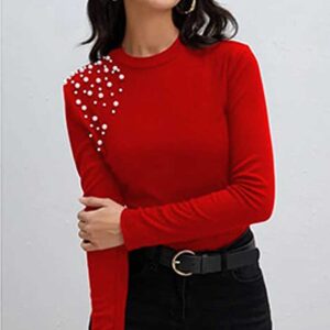 Bluza dama cu perle Rosu din bumbac striat tetra. Etaleaza-ți feminitatea cu stil si eleganta! Calitate la preturi competitive!