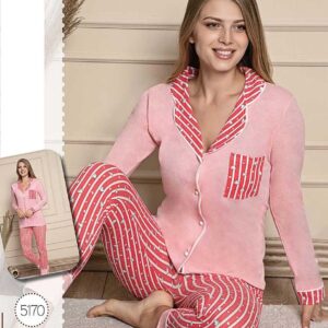 Pijama Dama cu Nasturi Roz/Rosu confectionata din bumbac premium. Simte-te feminină și confortabila la tine acasa! Calitate la preturi mici!