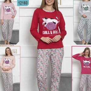 Pijama Bumbac Pantaloni Lungi Lazy Cat confectionata din bumbac moale. Pantalonii si bluza au croiala confortabila si material calduros. Alege confortul!