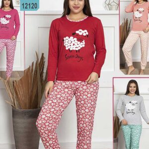 Pijama Dama Bumbac Vatuit Cute Sheep din bumbac vatuit. Bluza cu maneca lunga si pantalonii lungi sunt lejere si calduroase. Alege smart pentru vreme rece!