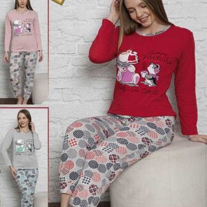 Pijama Lunga Dama Bumbac Good Morning confectionata din bumbac delicat. Pantalonii si bluza au croiala confortabila si material calduros. Simte-te feminina!