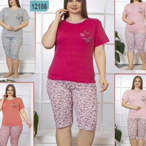 Pijama Scurta Dama Bumbac Batal Butterfly din bumbac fin. Tricoul si pantalonii sunt confortabile si delicate. Simte-te confortabila si feminina!