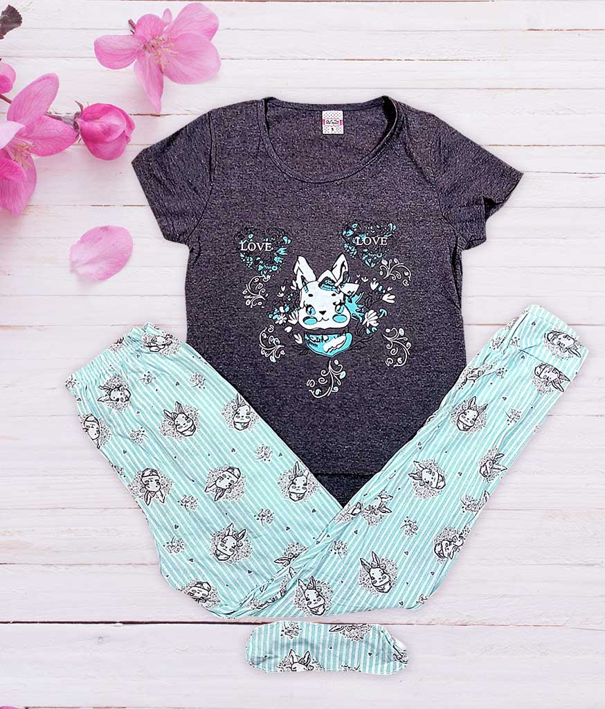 Pijama Dama Bumbac Bunny Gri/Bleu. Setul conține bluza si pantaloni lungi cu carouri. Confortabila, lejera si special creata pentru tine! Alege calitatea!